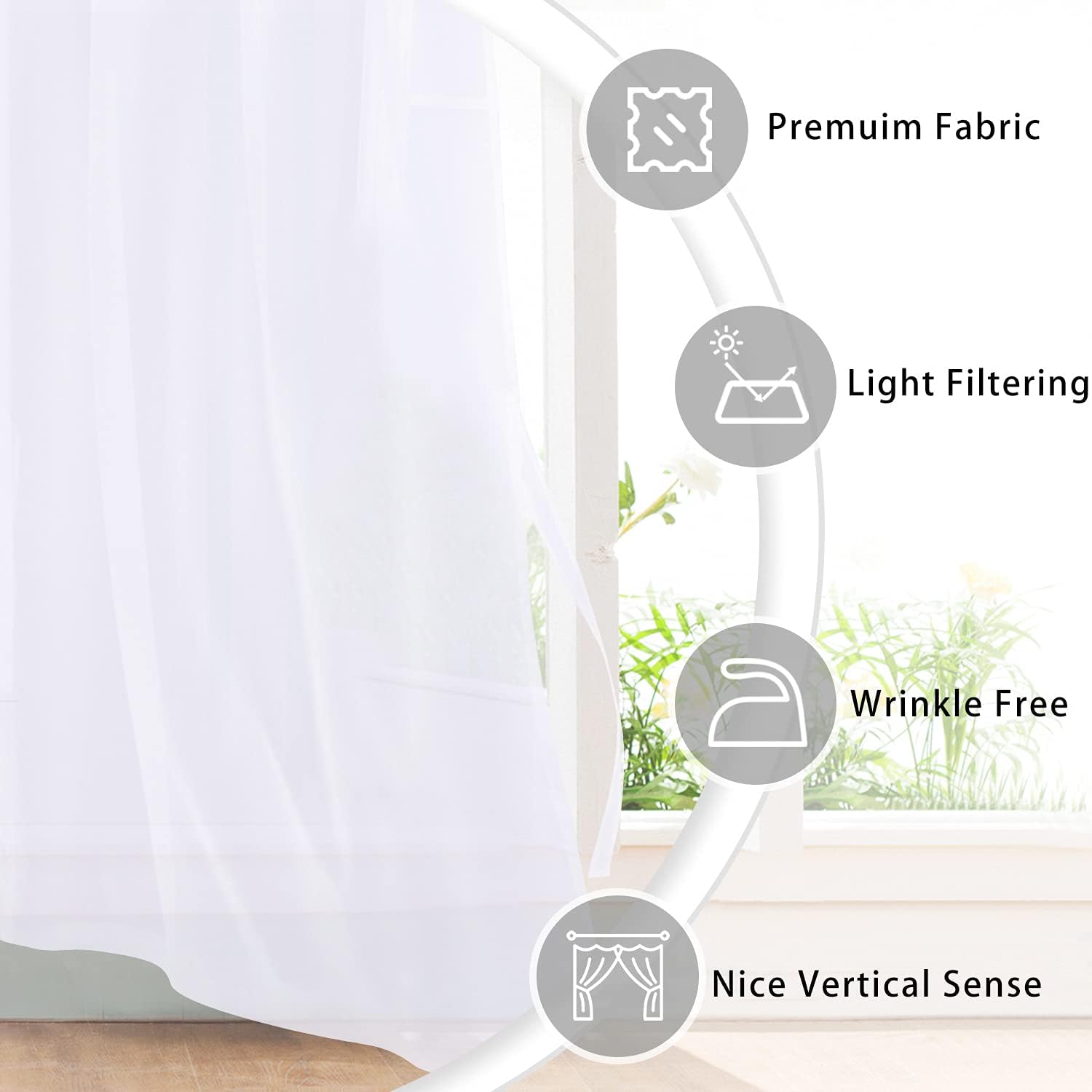Hiasan – Cortinas traslúcidas de gasa ligeras transpirables filtrantes de luz cojales y alzapaños pventana, dormitorio, sala estar, guardería, casa