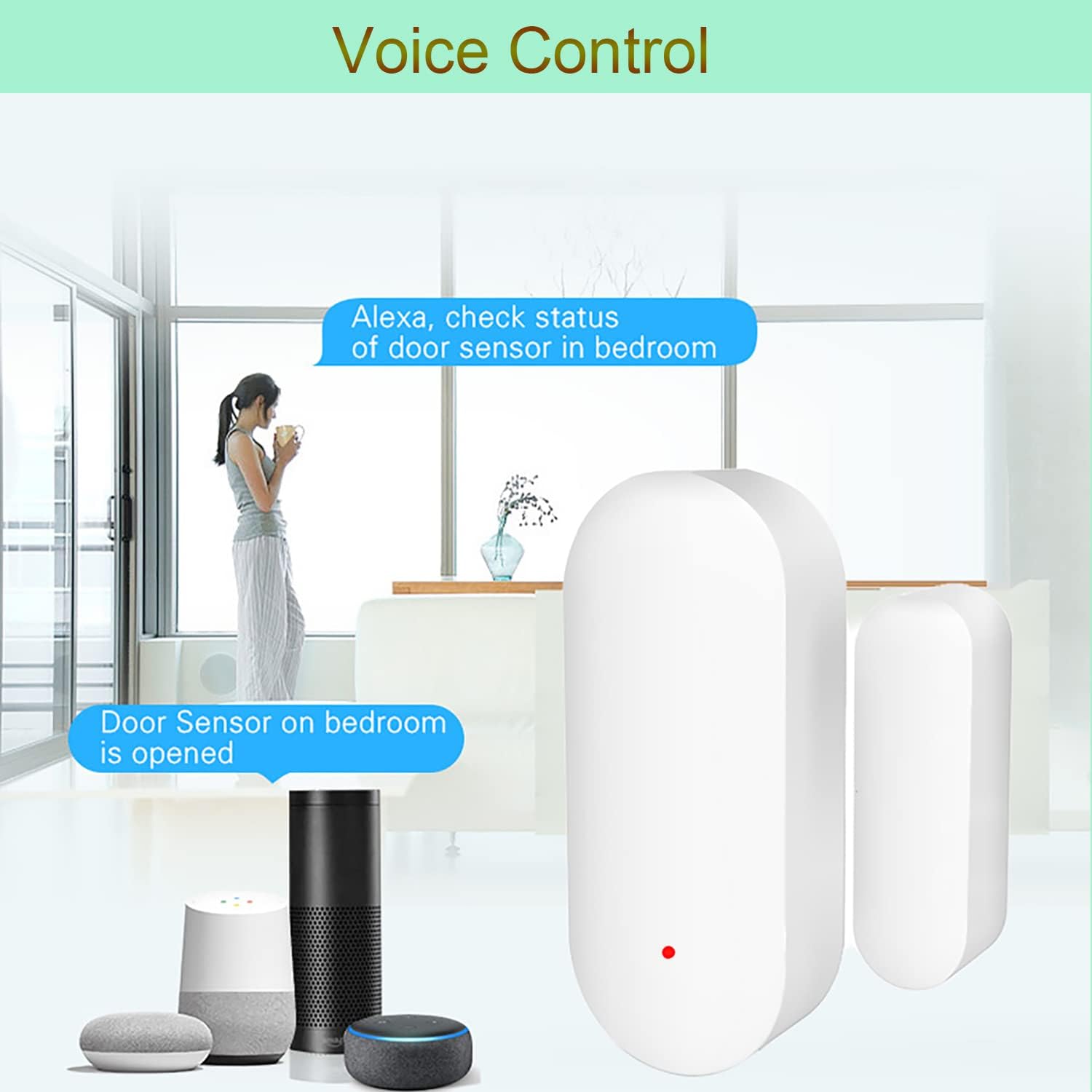 Sensor de ventana de puerta WiFi sensor de contacto inteligente con alertas de aplicación, detector de apertura de puerta compatible con Alexa