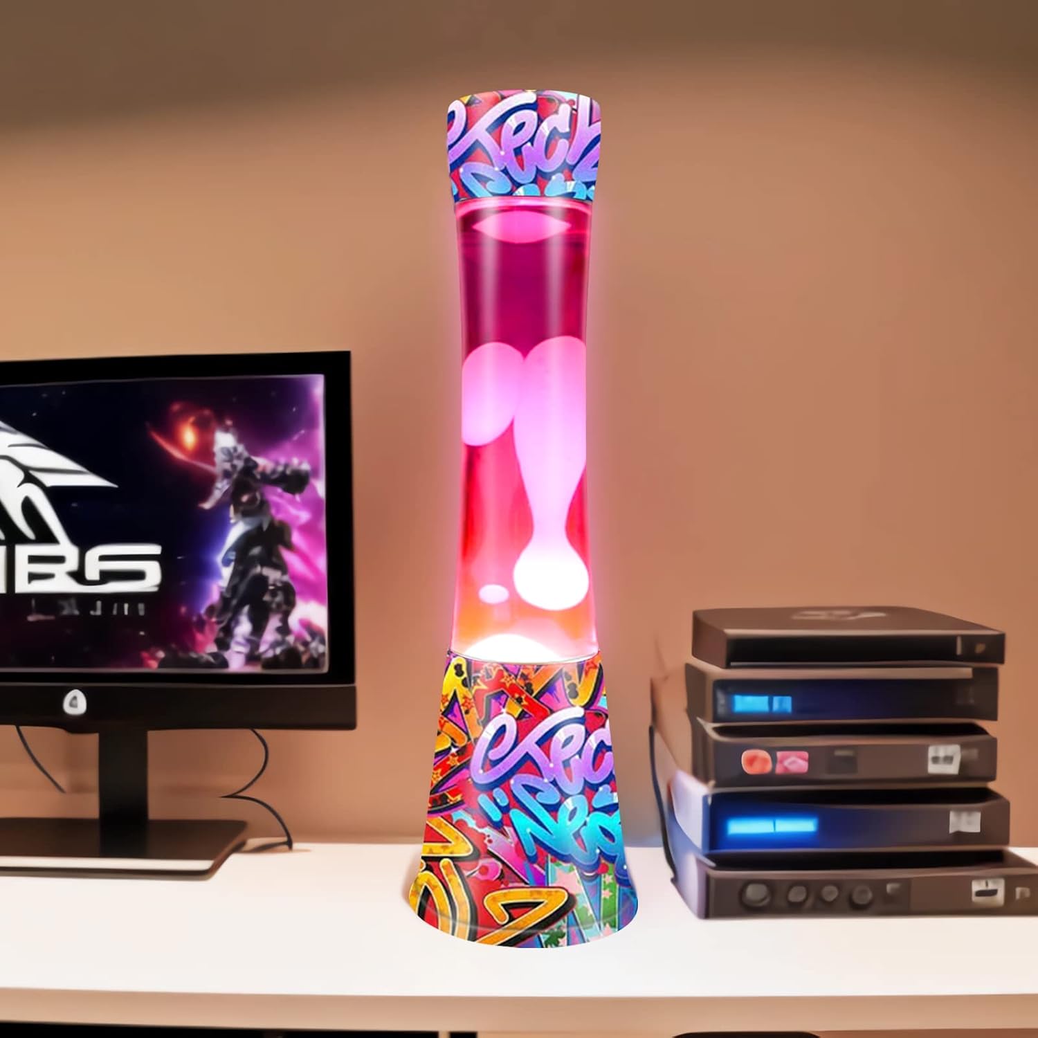 Luz nocturna para adultos, lámparas de cera grandes de 16 pulgadas con color blanco líquido de cera fresca, lámpara de mesa de estado de ánimo,