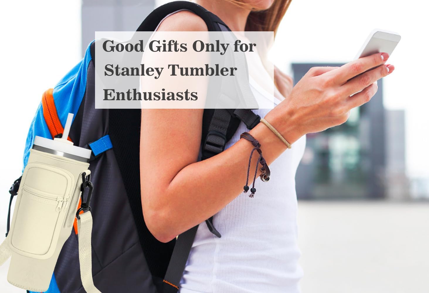 Bolsa portavasos, con correa y bolsa para vaso Stanley Quencher de 3040 onzas. Bolsa cruzada compatible con Stanley Cup para senderismo, viajes,