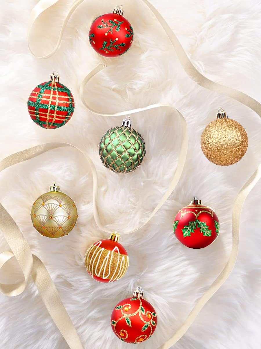 Juego de 30 bolas de Navidad para decoración de árbol de Navidad, 2.4 in, inastillables, adornos para árbol de Navidad, corona de Navidad y