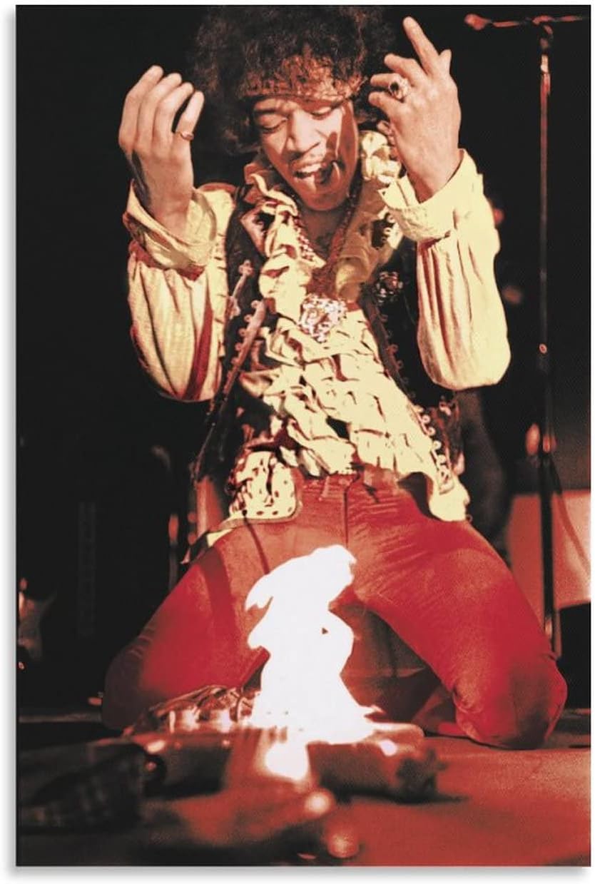 Jimis – Póster fotográfico de guitarra ardiente Hendrix para decoración de pared, decoración de habitación, decoración de dormitorio, regalos
