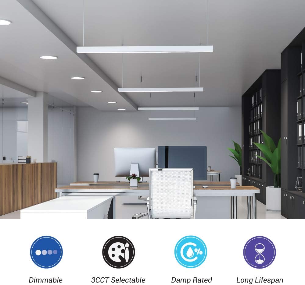 Euri Lighting EUD4-50W103sw-W, Linkable 4FT Dual CCT Lineal UpDown Light, 50W, 6500lm, 3000K4000K5000K, 120-277V, clasificación húmeda, 0-10V