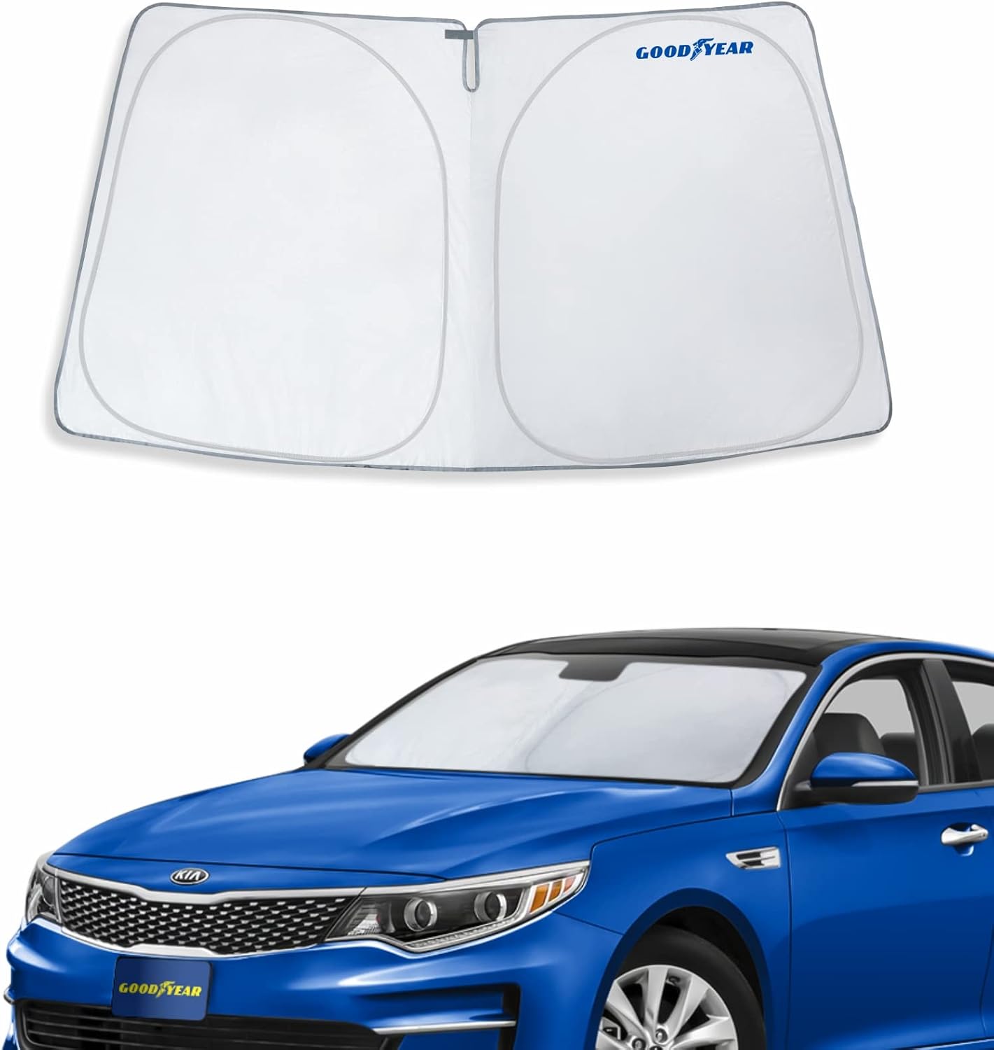 Goodyear GY008233 – Parasol plegable para parabrisas de automóvil, ajuste personalizado, protección UV, protector solar del vehículo, parasol para
