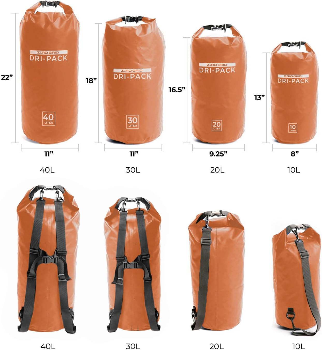 Zero Grid Bolsa seca impermeable  La bolsa de secado flotante se mantiene seca tamaños de 10L20L30L40L para mochileros, kayak, canotaje, campamento,