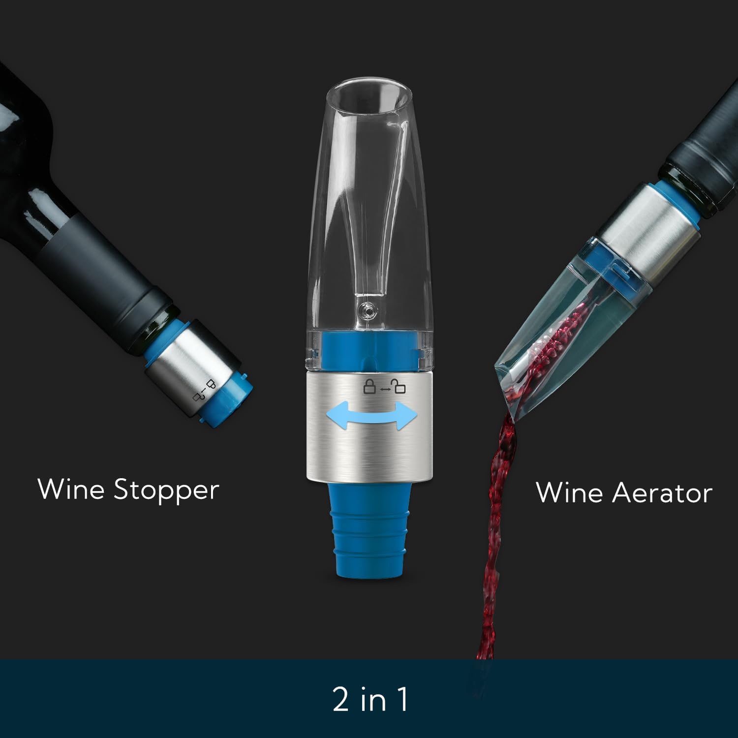 KITCHENDAO Vertedor y tapón 2 en 1 aireador de vino, aireador de aire de vino de alta calidad, dispensador de boquilla sin goteo ni derrames, sin