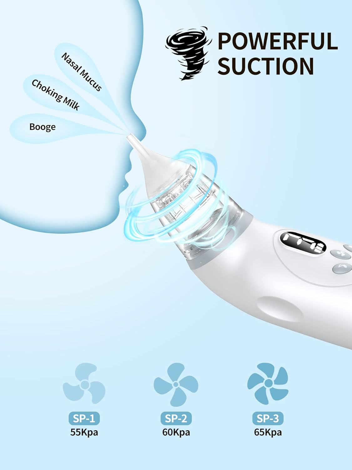 Aspirador nasal para bebé, aspirador eléctrico de nariz para bebé, limpiador de nariz automático con 3 puntas de silicona, 3 niveles de succión y