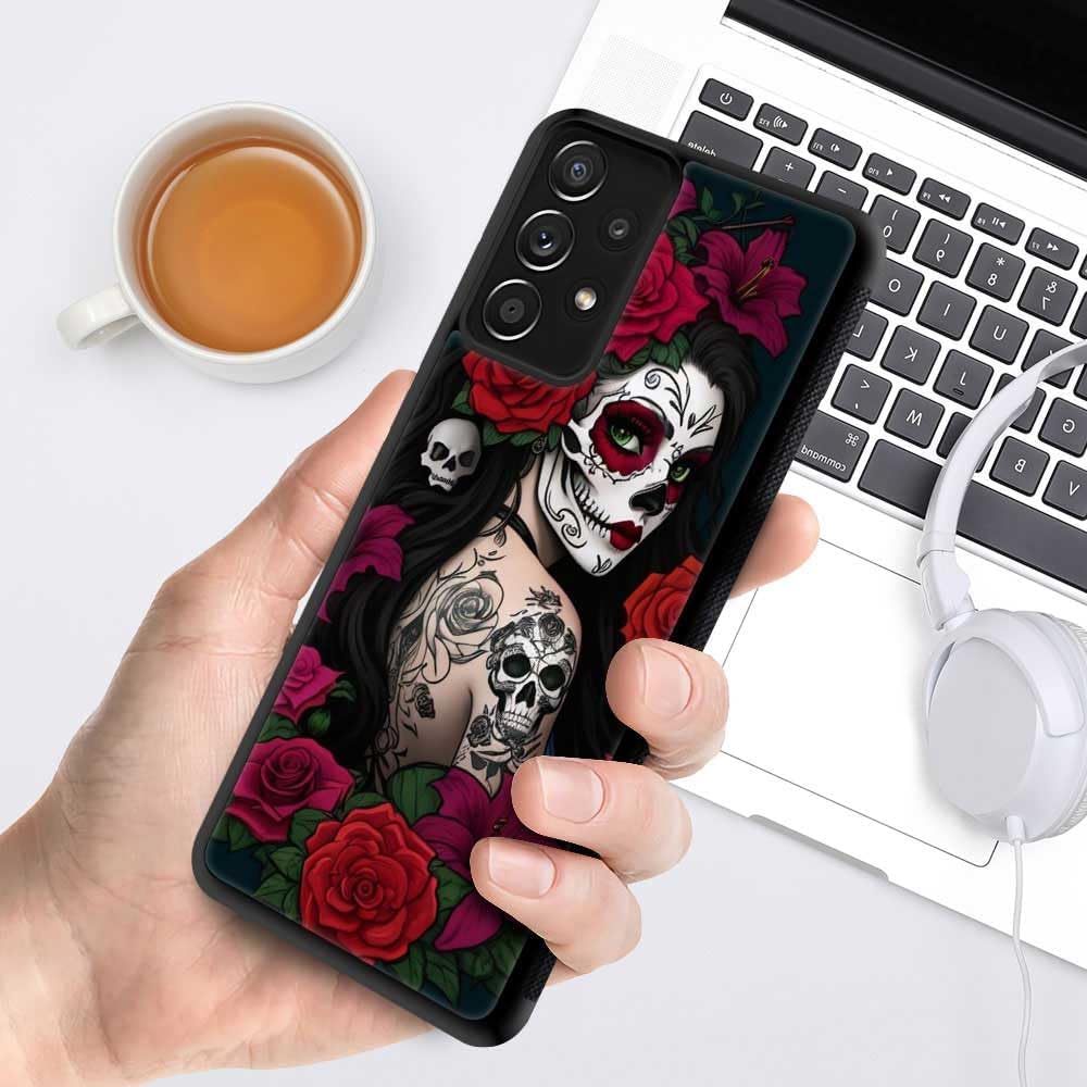 Funda compatible con Samsung Galaxy A53 5G, diseño de calavera de rosa, a prueba de golpes, antiarañazos, carcasa trasera de policarbonato duro para