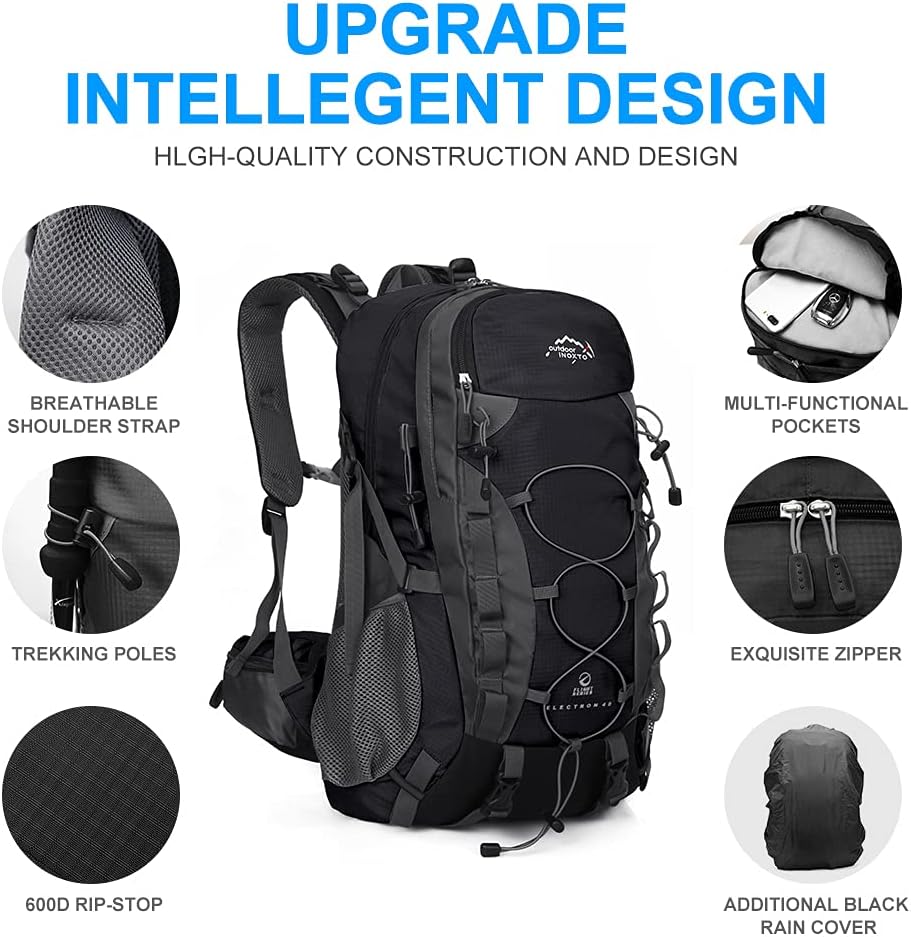 INOXTO Mochila de senderismo ligera 35L40L Mochila de senderismo con cubierta impermeable para viajes Camping al aire libre Hombres y mujeres