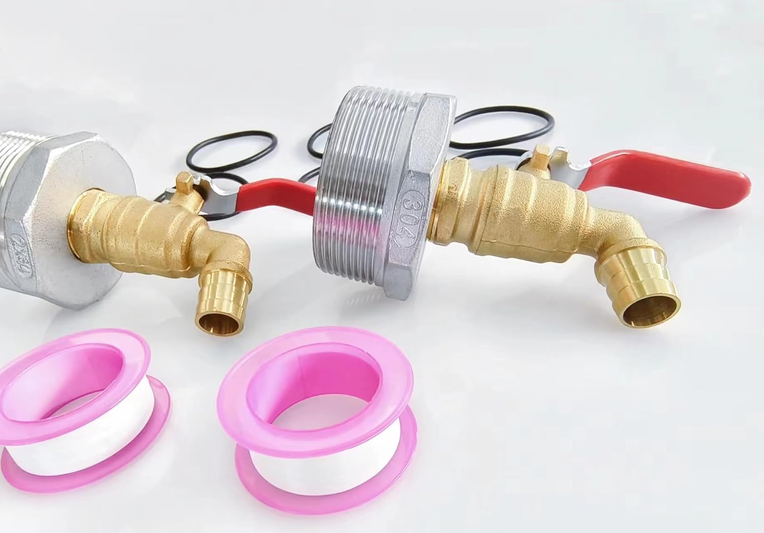 Grifo de barril de 2 pulgadas para tambor de 55 galones, barril de lluvia y grifo de cubo, grifo de barril de latón con 3 arandelas EPDM (paquete de