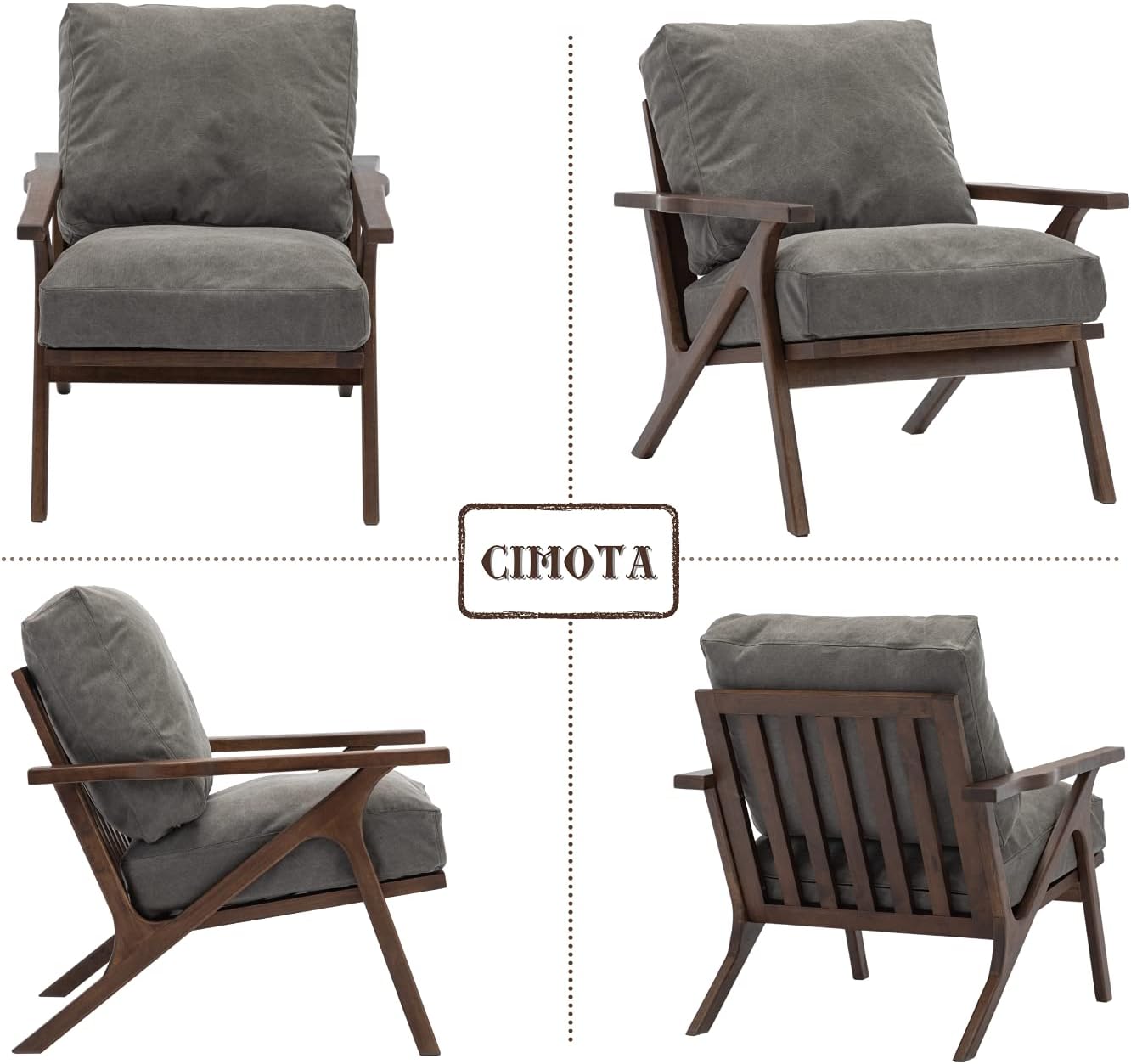 CIMOTA Silla decorativa moderna, cómoda silla tapizada de tela con reposabrazos de mediados de siglo con cojín acolchado extraíble y marco de madera