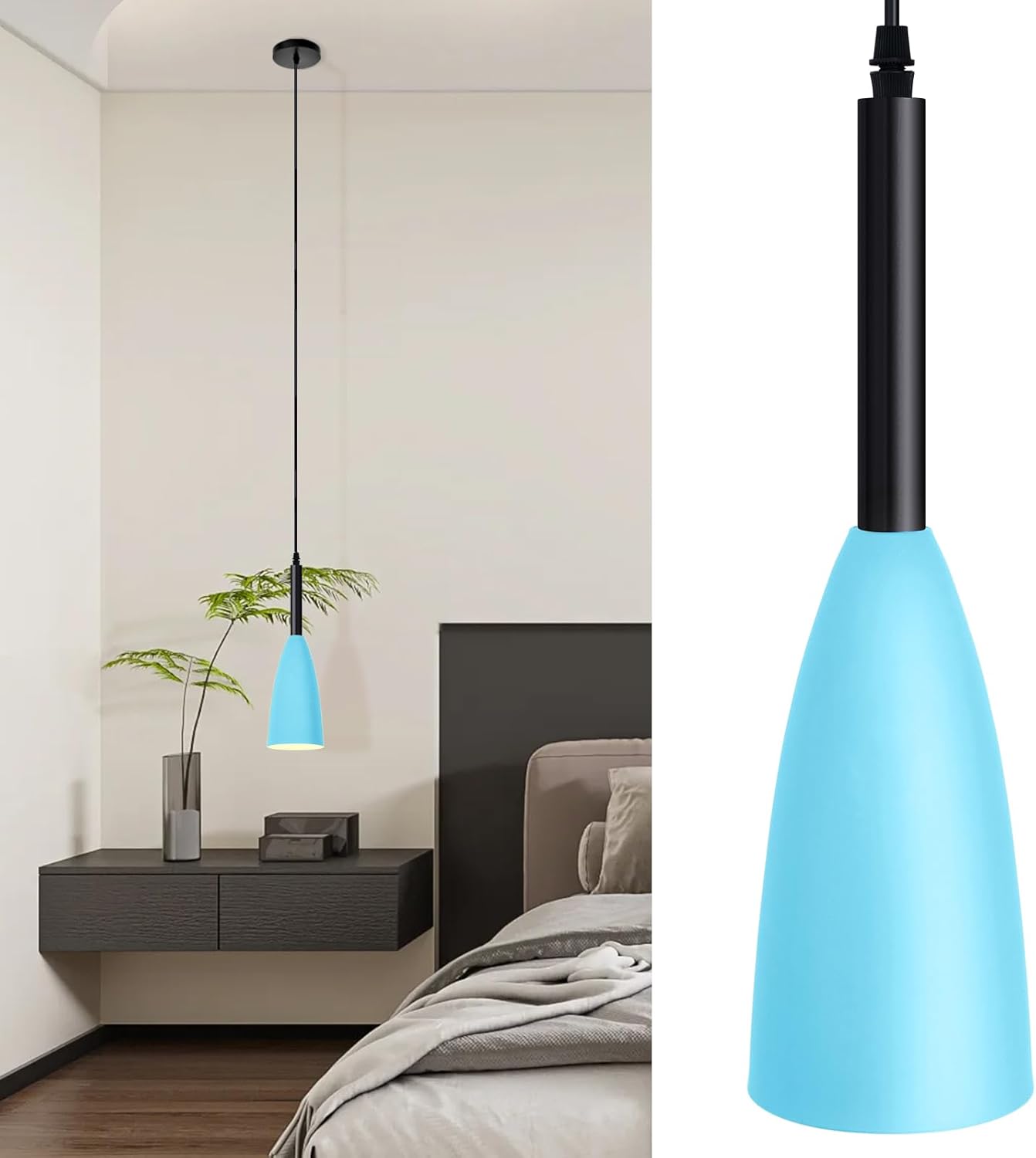 Lámpara colgante para isla de cocina, 1 luz colgante de cristal colorido azul nórdico ajustable, luz de techo colgante para mesa de comedor,