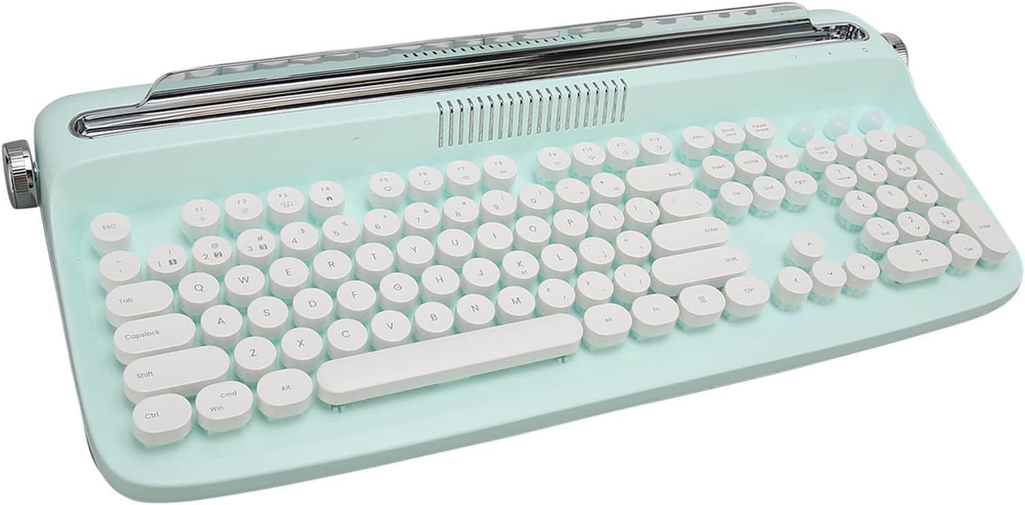 Teclado mecánico para juegos, teclado inalámbrico de máquina de escribir, teclado Bluetooth con soporte para teléfono, teclado redondo de 104
