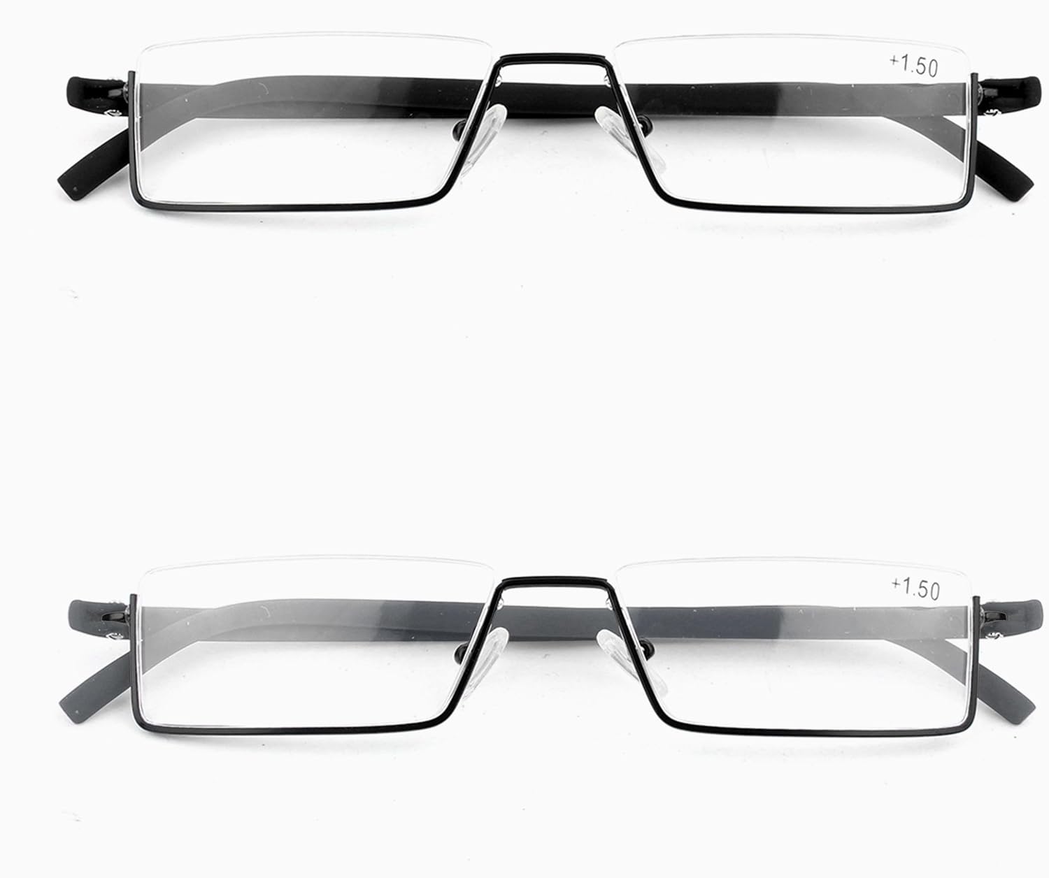 Lentes de lectura de medio marco con estuche portátil, lentes de lectura delgados y ligeros para mujeres y hombres (2 pares 1.5)