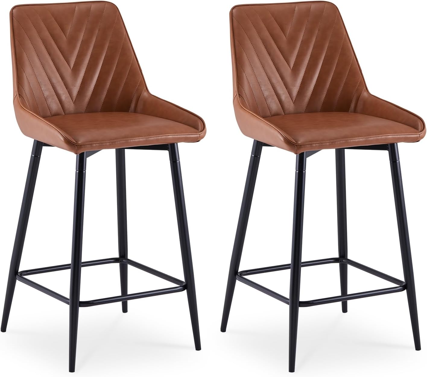 CLIPOP Taburetes de bar de metal marrón con asiento de piel sintética, 37 pulgadas de alto x 17.3 pulgadas de largo x 16.1 pulgadas de ancho,