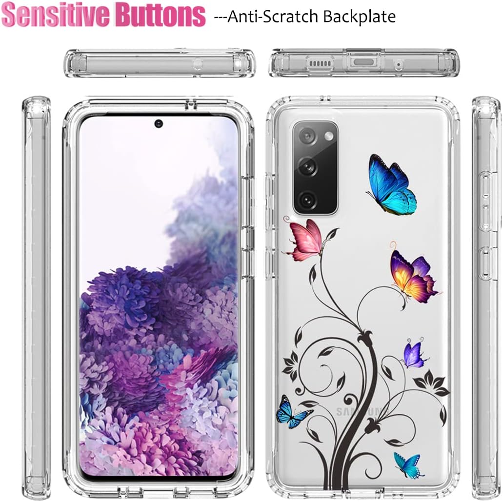 Vavies Funda para Galaxy S20 5G, SM-G981U con protector de pantalla de vidrio templado, cuerpo completo transparente con protección de diseño floral