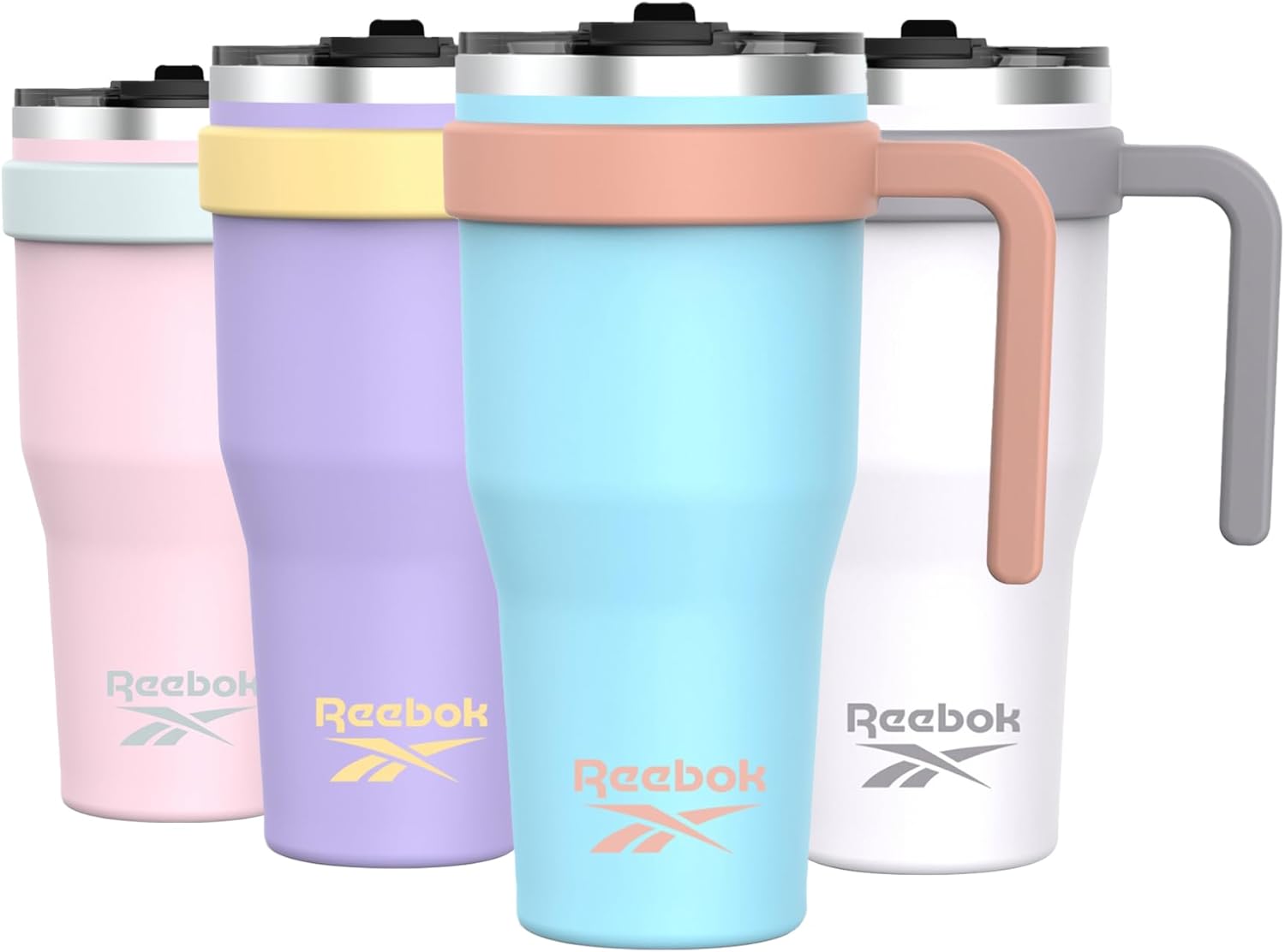 Reebok Vaso de acero inoxidable con asa, vaso de 40 onzas en dos tonos, vaso de doble pared aislado al vacío, vaso a prueba de fugas para hombres y