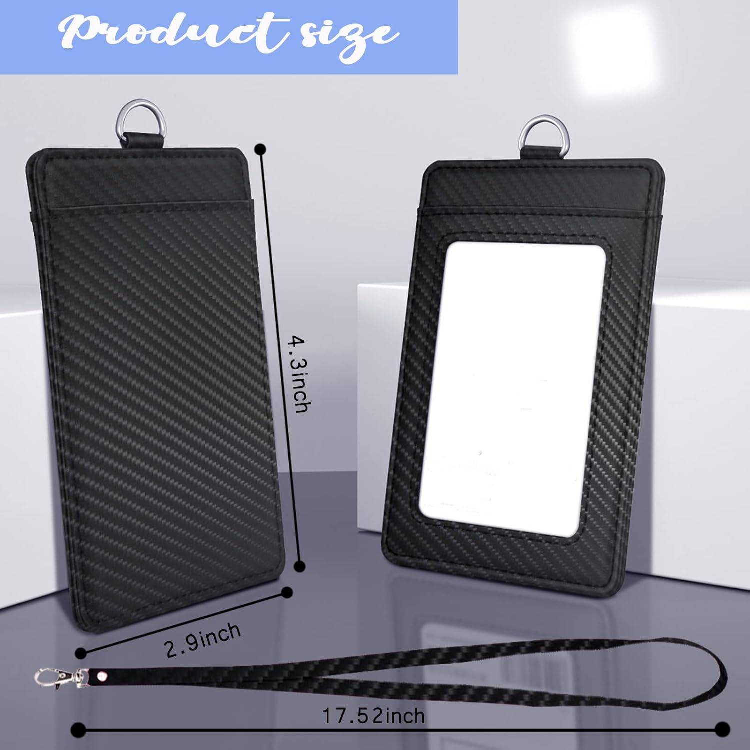 Soporte para tarjetas de identificación de fibra de carbono con cordón para el trabajo, elegante y duradero, con doble capacidad para tarjetas,