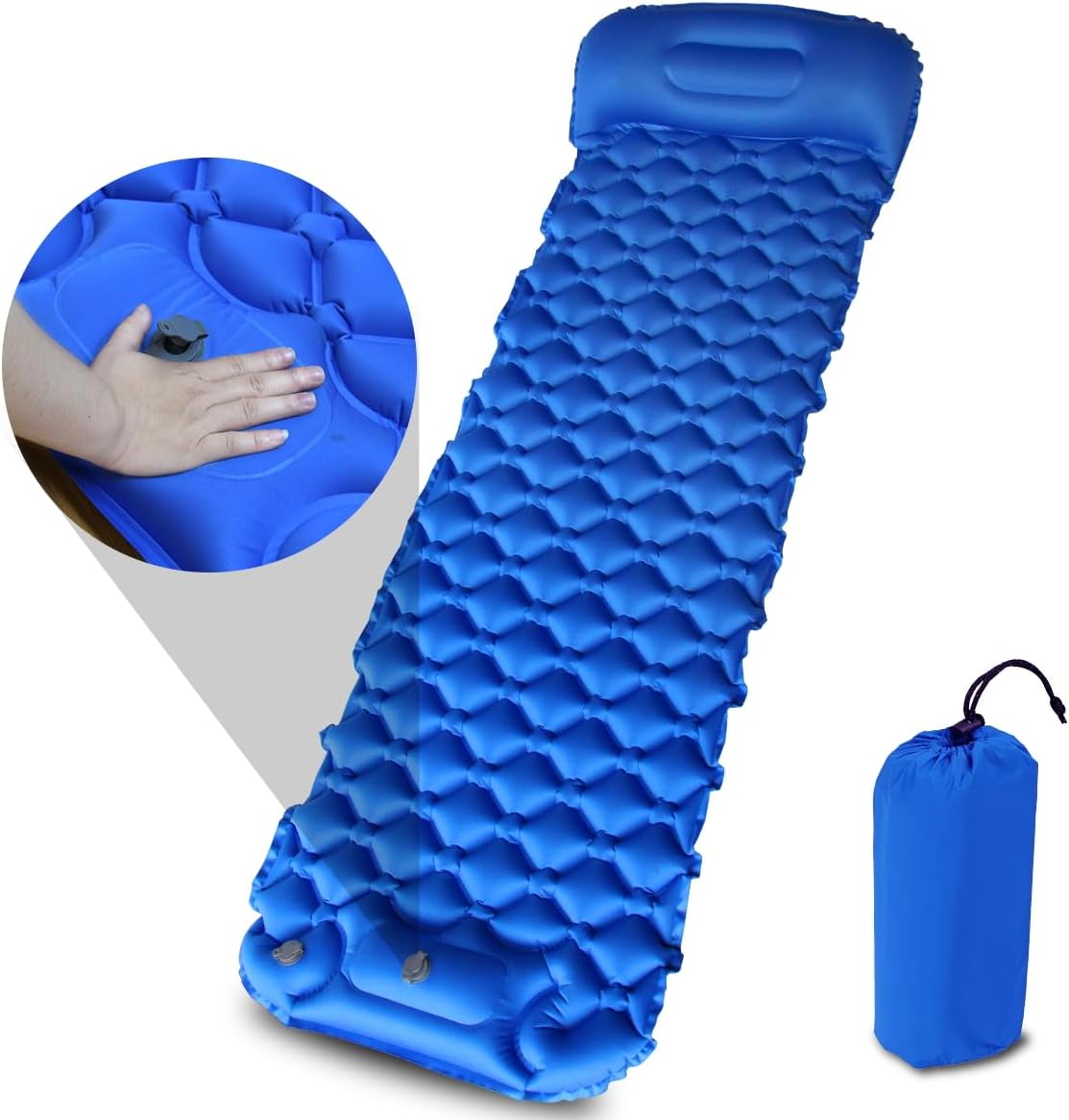Baiao Colchoneta de dormir inflable para camping, colchoneta de dormir con almohada de 77 x 24 pulgadas, alfombrilla de dormir ultraligera con bomba