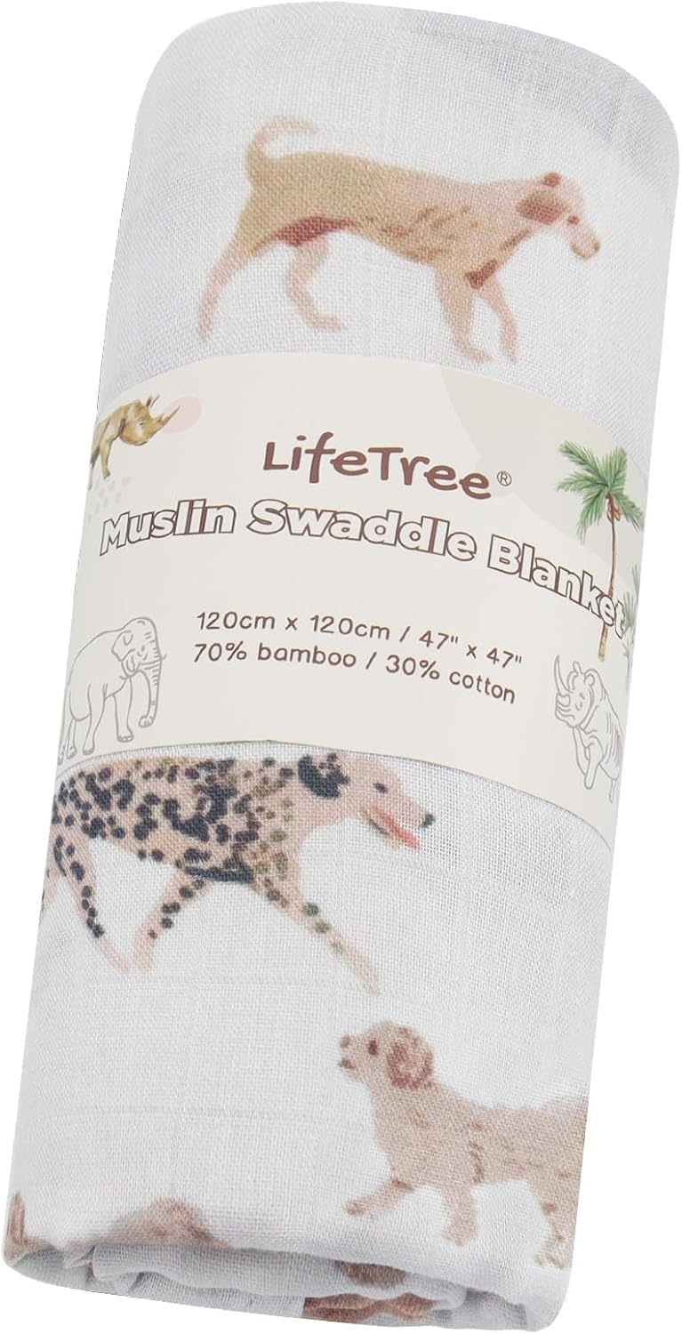 LifeTree Manta para envolver al bebé, 70 % viscosa de bambú y 30 % muselina de algodón, para niños y niñas, artículos esenciales para el cuarto de