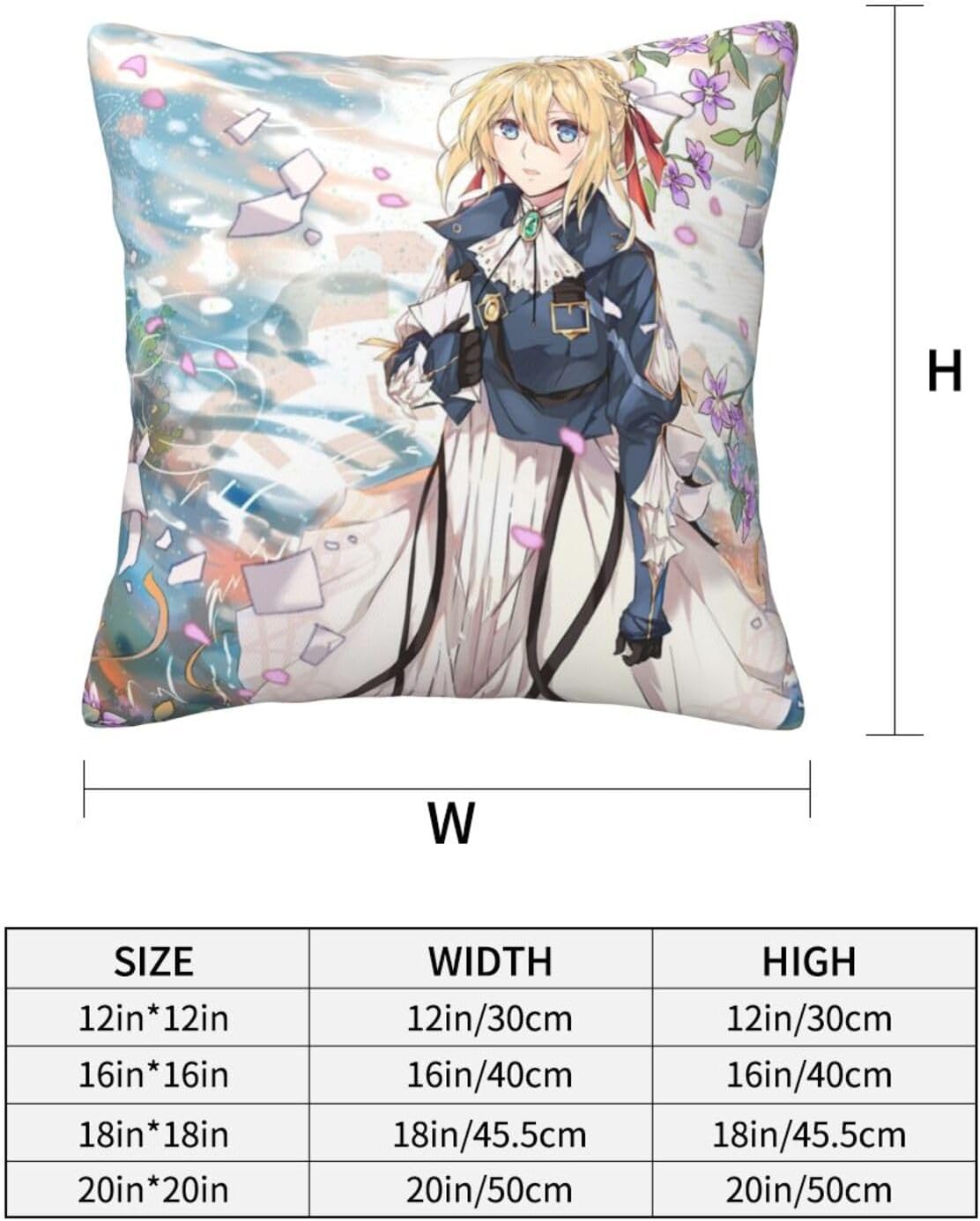 Evergarden – Fundas de almohada violeta con diseño de animación, decoración del hogar, funda de almohada para sofá, asiento de automóvil, ropa de