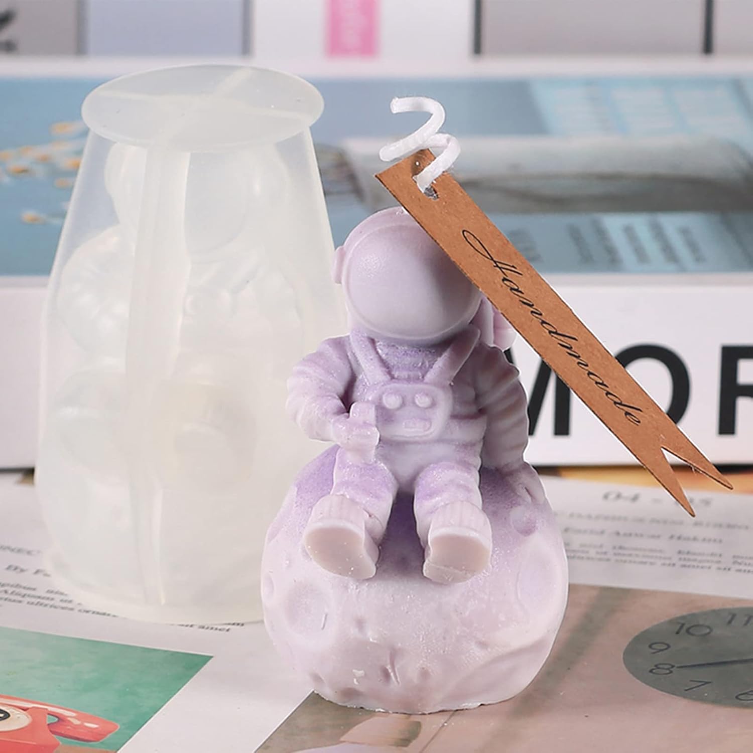 Molde de astronauta y vela de luna 3D para hacer velas, jabones, molde de aromaterapia, molde de silicona para chocolate, caramelo de hielo,