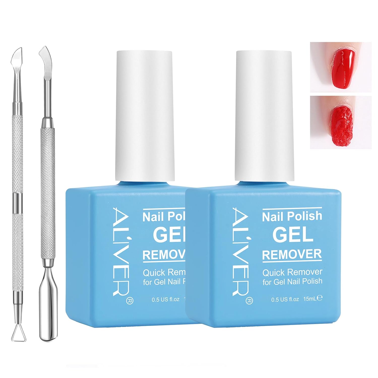 Removedor de esmalte de uñas de gel (0.5 onzas líquidas), removedor de gel para uñas, eliminación de uñas de gel con empujador de cutículas, elimina