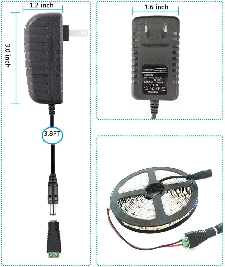 adaptador de fuente de poder CC de 12V, con interruptor ONOFF para iluminación LED de 12V., negro, AT-12V1A-12W, 12.00watts, 12.00 volts