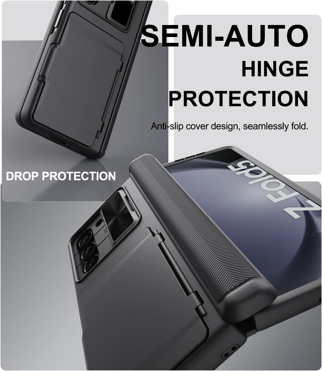 Funda para Samsung Galaxy Z Fold 5 con tarjetero y cubierta para cámara deslizante, protector de pantalla integrado y protección de bisagra, funda