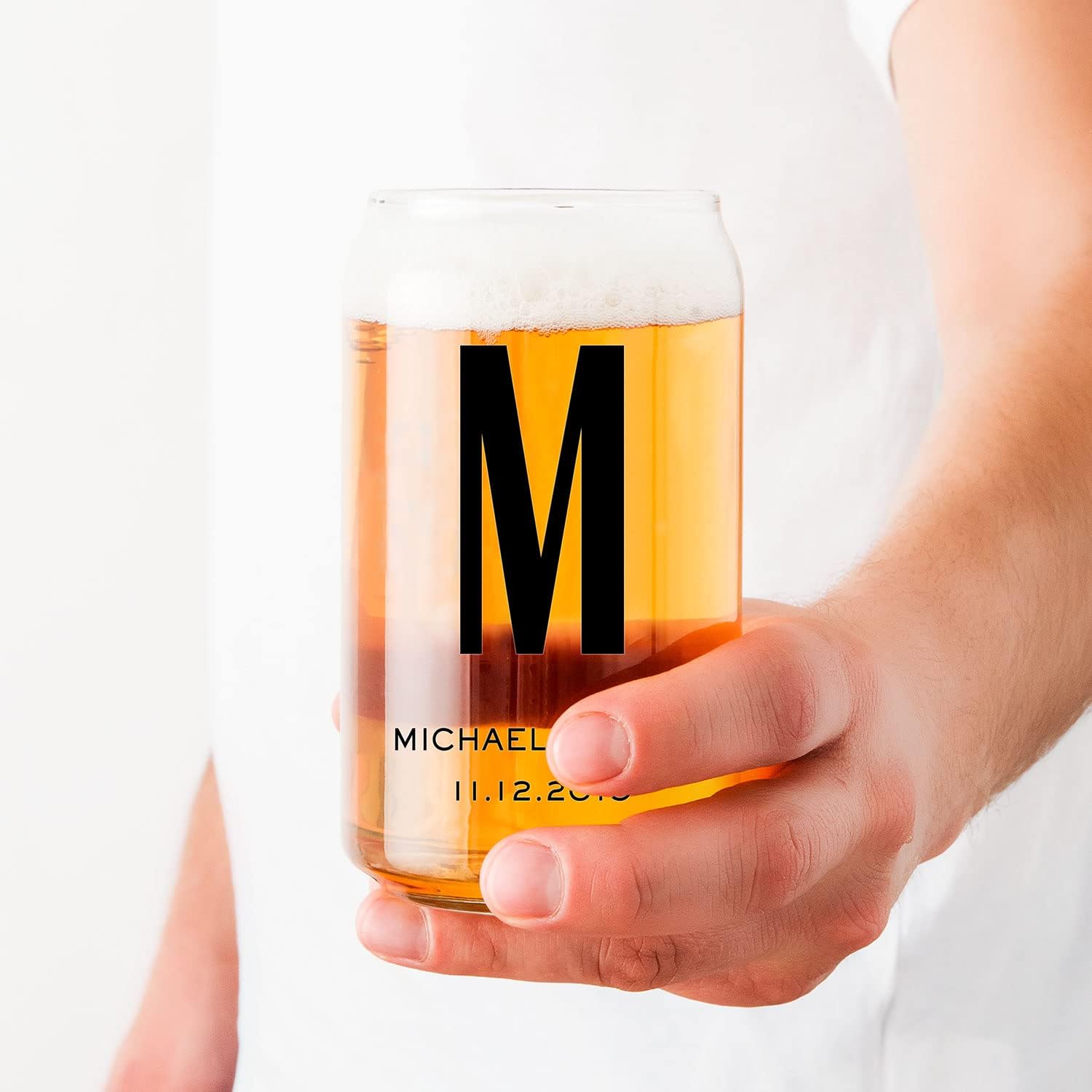 WEDDINGSTAR Vaso de cerveza personalizado en forma de lata de 16 oz – Impresión de monograma
