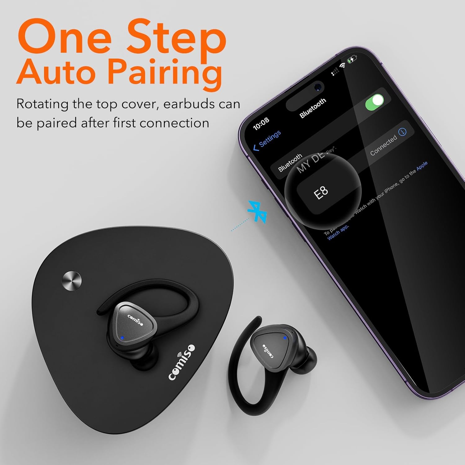 comiso Auriculares inalámbricos E8 con graves intensos, Bluetooth 5.3 integrados ENC y ecualizador activo, control táctil, tiempo de reproducción de