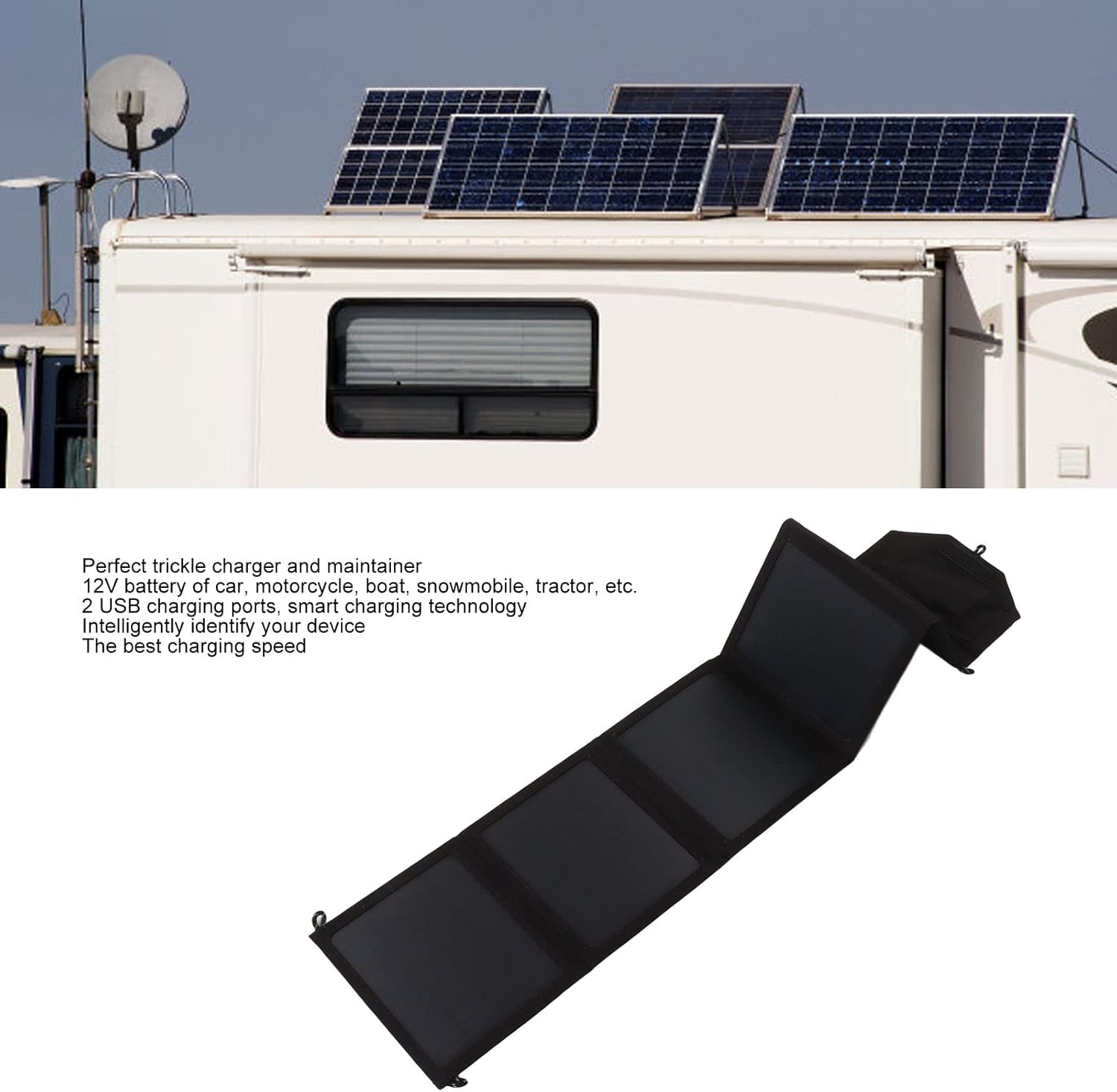 Panel solar plegable 50 W al aire libre camping plegable bolsa USB senderismo coche batería banco cargador negro silicio monocristalino para kit 12
