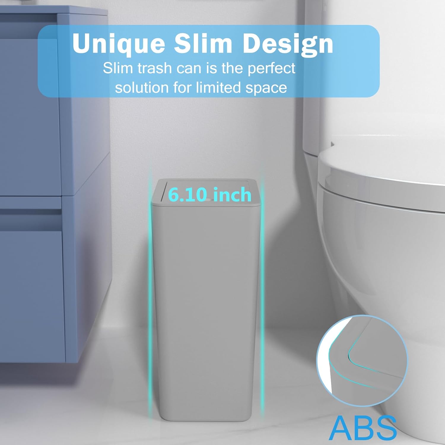 Paquete de 3 cubos de basura pequeños para baño con tapa, papelera delgada de 10 litros2.6 galones con tapa desplegable para dormitorio, oficina,