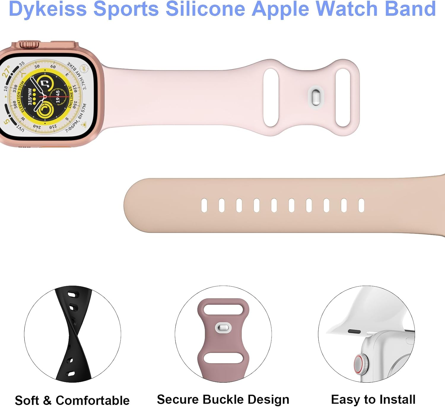 DYKEISS Correas deportivas de silicona compatibles con Apple Watch Band 1.496 in 1.654 in 1.575 in 1.732 in 1.614 in 1.772 in 1.929 in, correa suave