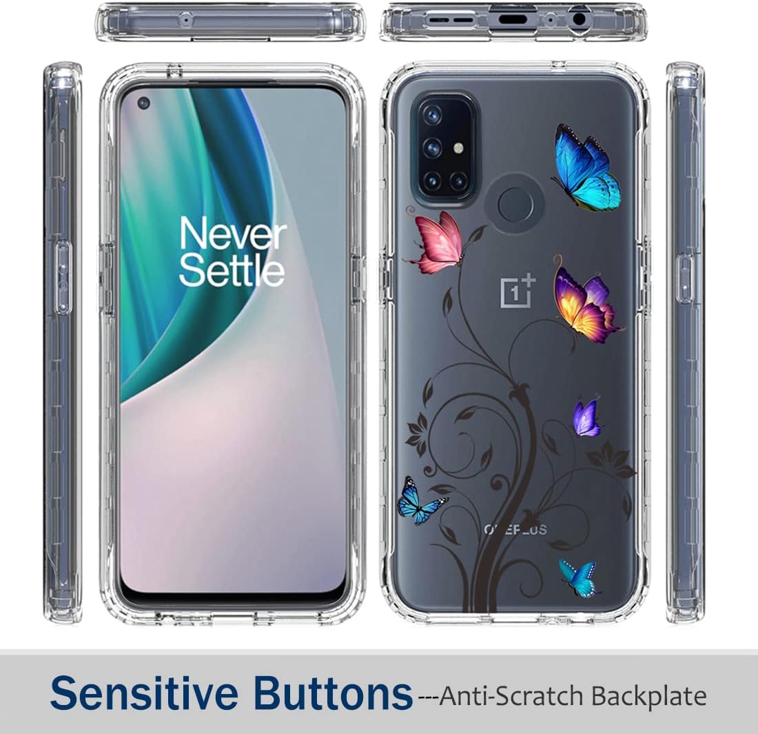 Funda para OnePlus Nord N10 5G, BE2029 con protector de pantalla de vidrio templado, carcasa rígida de diseño floral de cuerpo completo + funda de