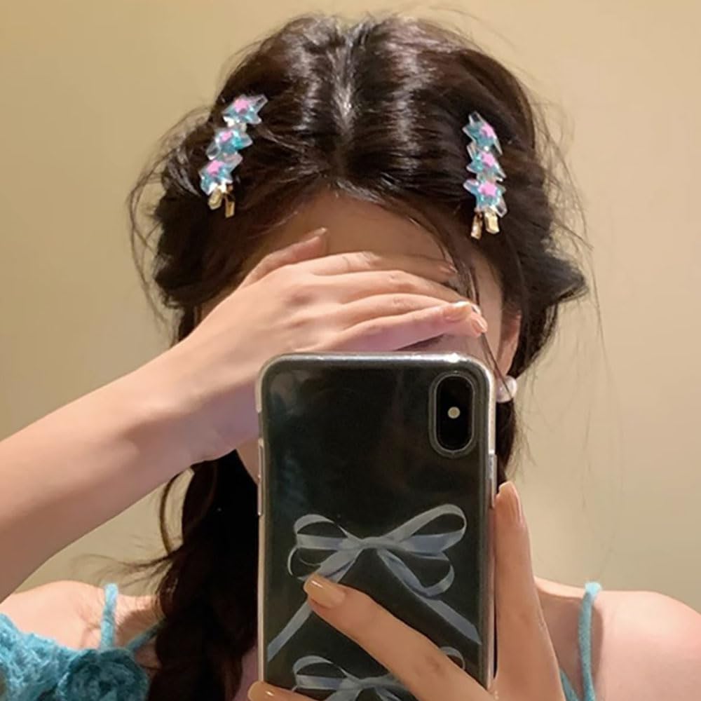 Pinzas para el cabello Y2k con purpurina y estrellas coloridas, pinzas para el cabello para mujeres, pinzas para el pelo con pico de pato, pinzas