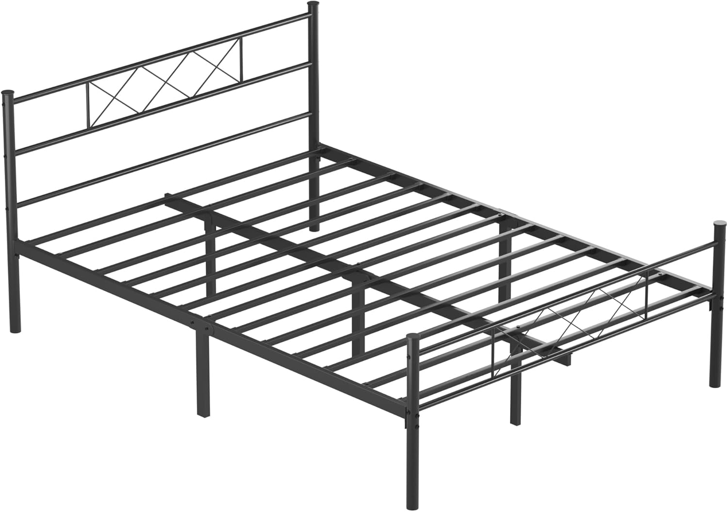 VECELO Base de cama de tamaño matrimonial con cabecero, plataforma resistente y base de colchón con soporte de listones de metal, no necesita