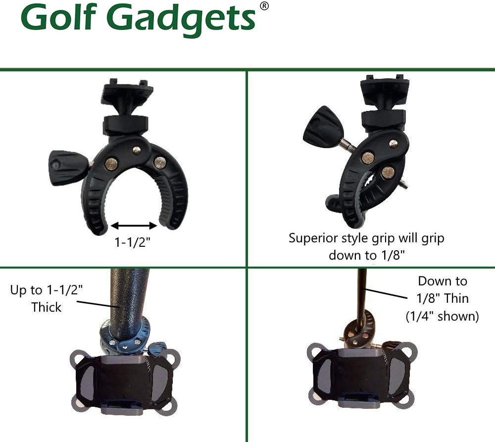 Golf Gadgets – Sistema de grabación de swing  Soporte para carrito de golf o carrito de tracción para teléfono inteligente. Compatible con iPhones,