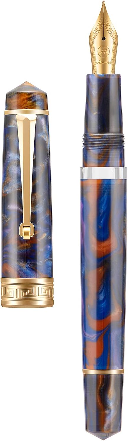 Asvine P20 – Pluma estilográfica de pistón de resina morada, punta media iridio con borde dorado, firma empresarial, colección Smooth Writer con