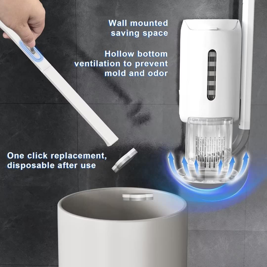 DAWUSU Juego de escobillas de inodoro con 2 cepillos diferentes. Cepillo desechable para inodoro con 48 recambios de varita, cepillo de silicona