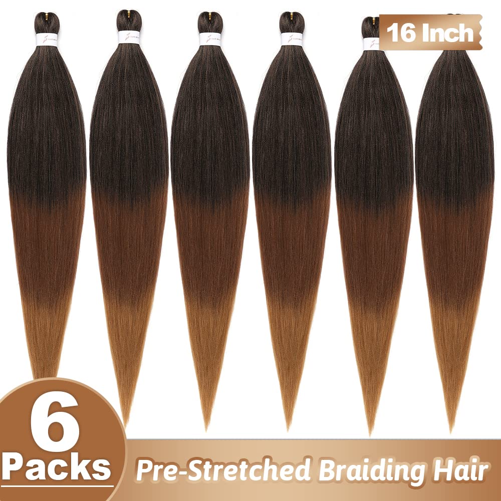 Extensiones de cabello trenzado preestirado de 16 pulgadas, extensiones de cabello trenzado degradado con ajuste de agua caliente, cabello sintético