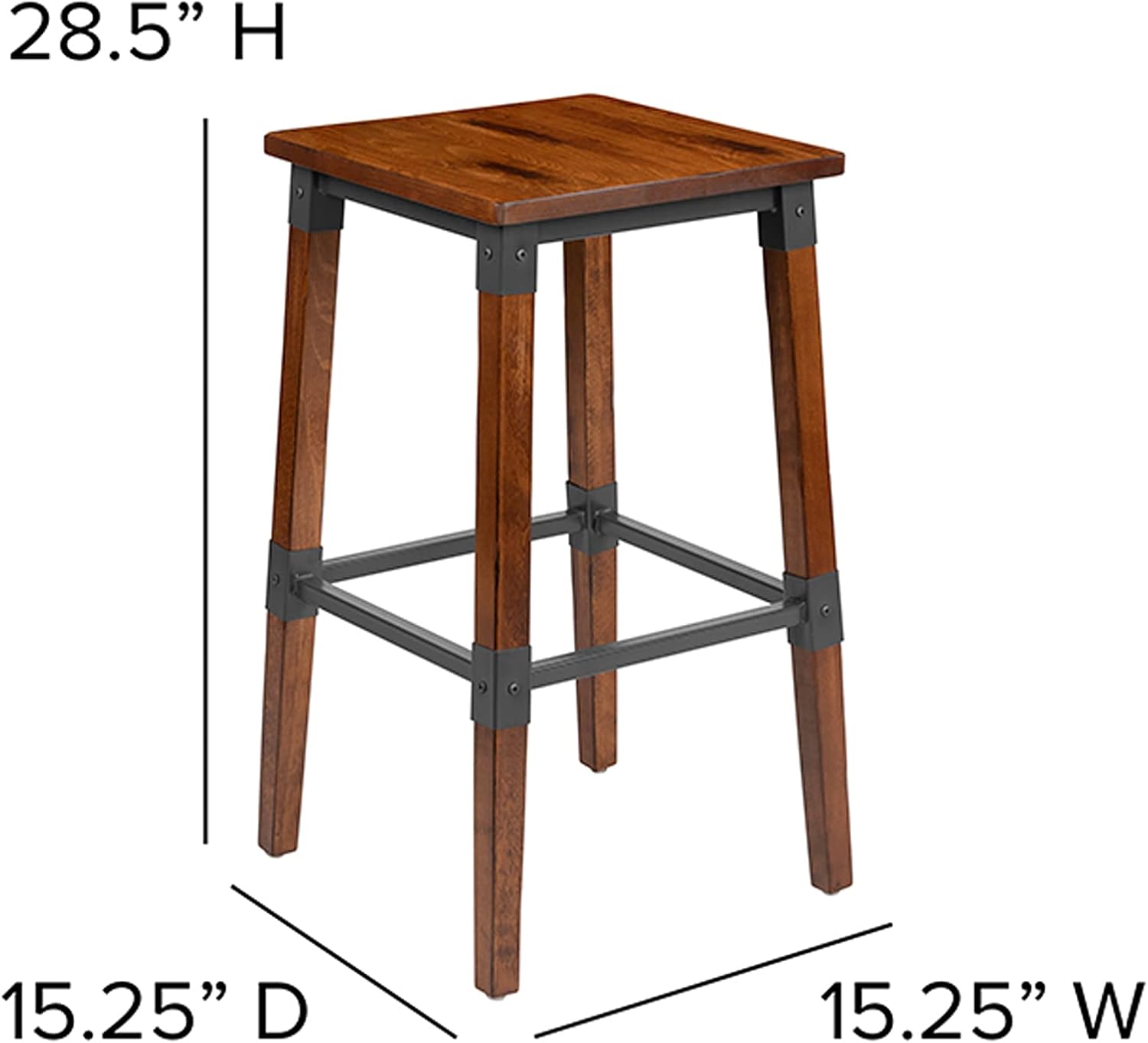 Flash Furniture Jackson – Taburete de bar de madera industrial de nogal antiguo, 2 unidades