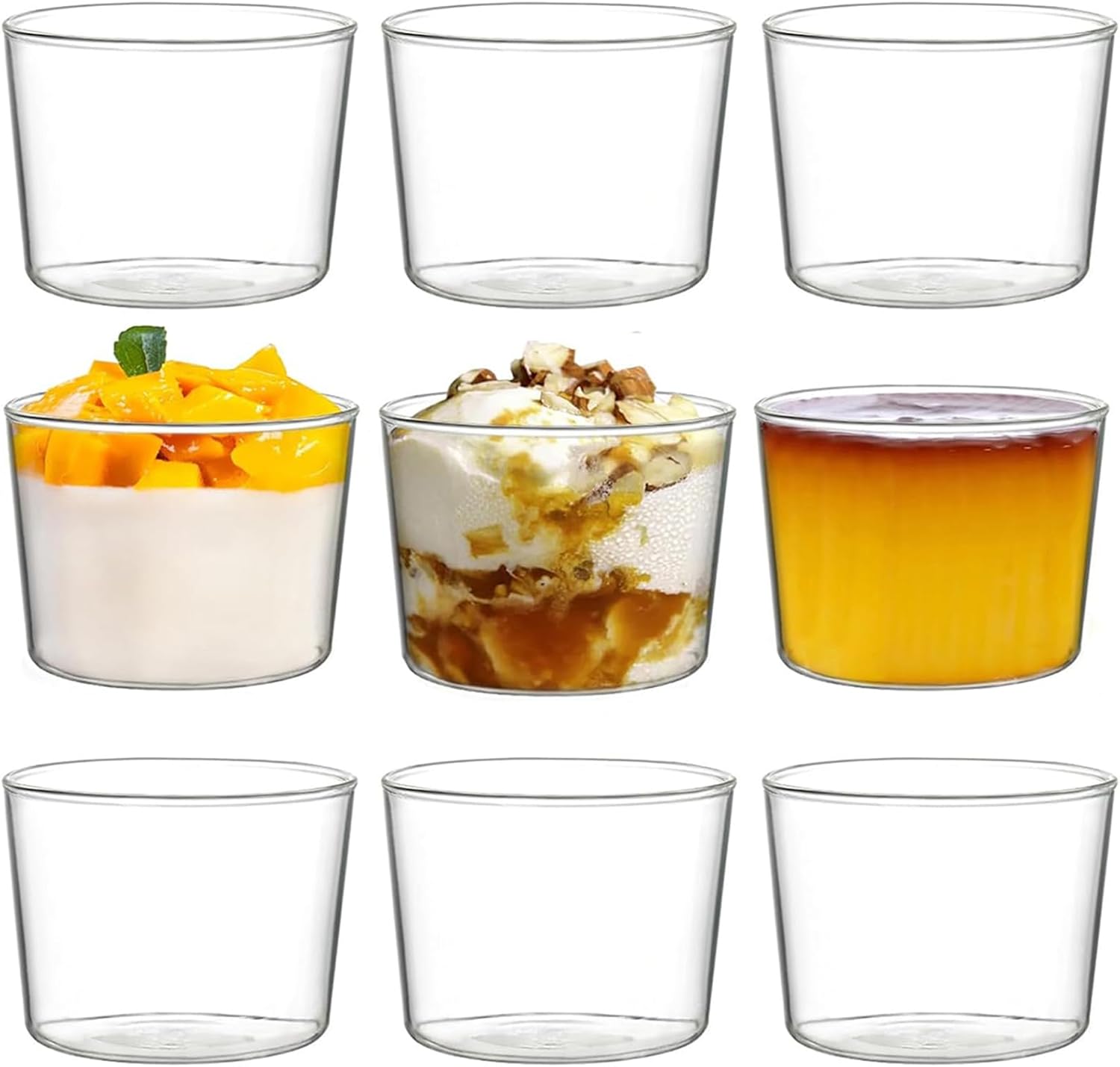 yarlung Paquete de 9 cuencos pequeños de vidrio para postre, taza de crema de 8 onzas, taza de pudín transparente, vasos de degustación, cuencos de