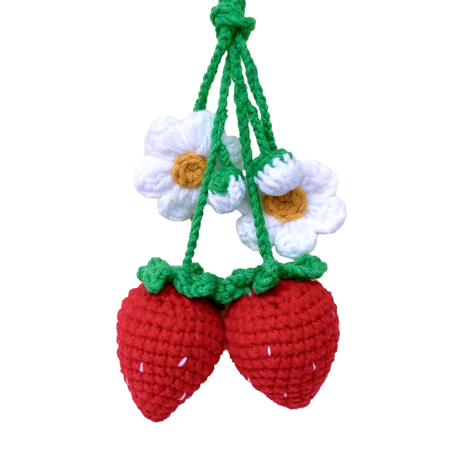 2 Handmade Crochet Strawberry Ornaments, Strawberry Accessories car, Cute Car Accessories for Rear View Mirror, Hanging Car Charm For Women Like