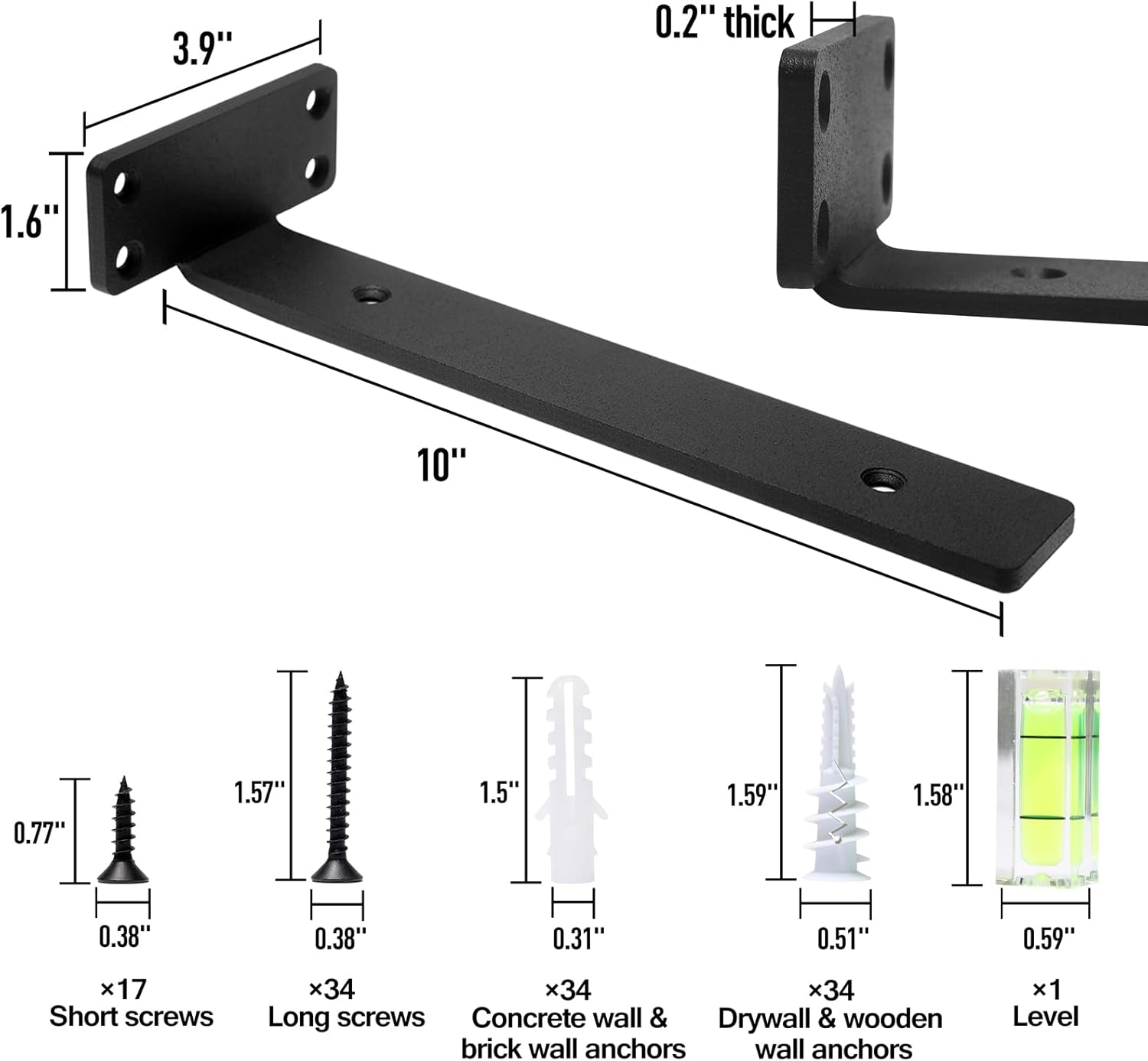 HITOMEN Soportes de estante flotantes resistentes, accesorios de estantes ocultos de 10 pulgadas (15 pulgadas de grosor), soportes L de hierro