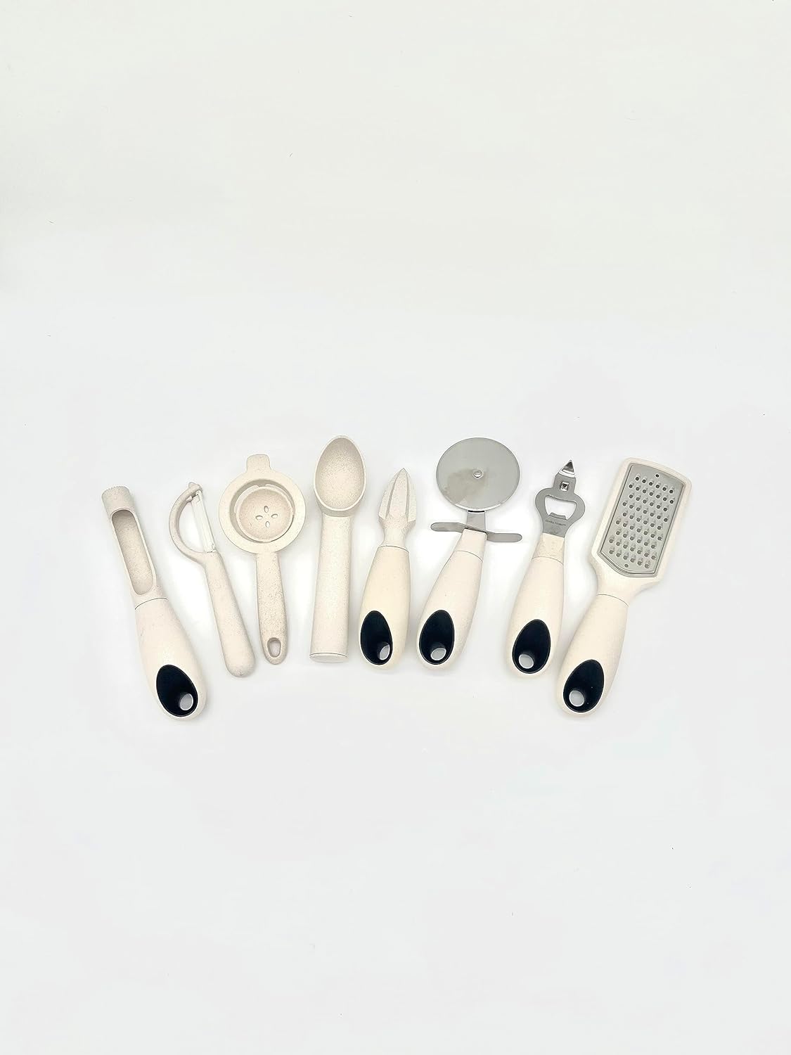 Juego de utensilios de cocina de acero inoxidable blanco de 8 piezas Eco Freindly hecho con paja de trigo