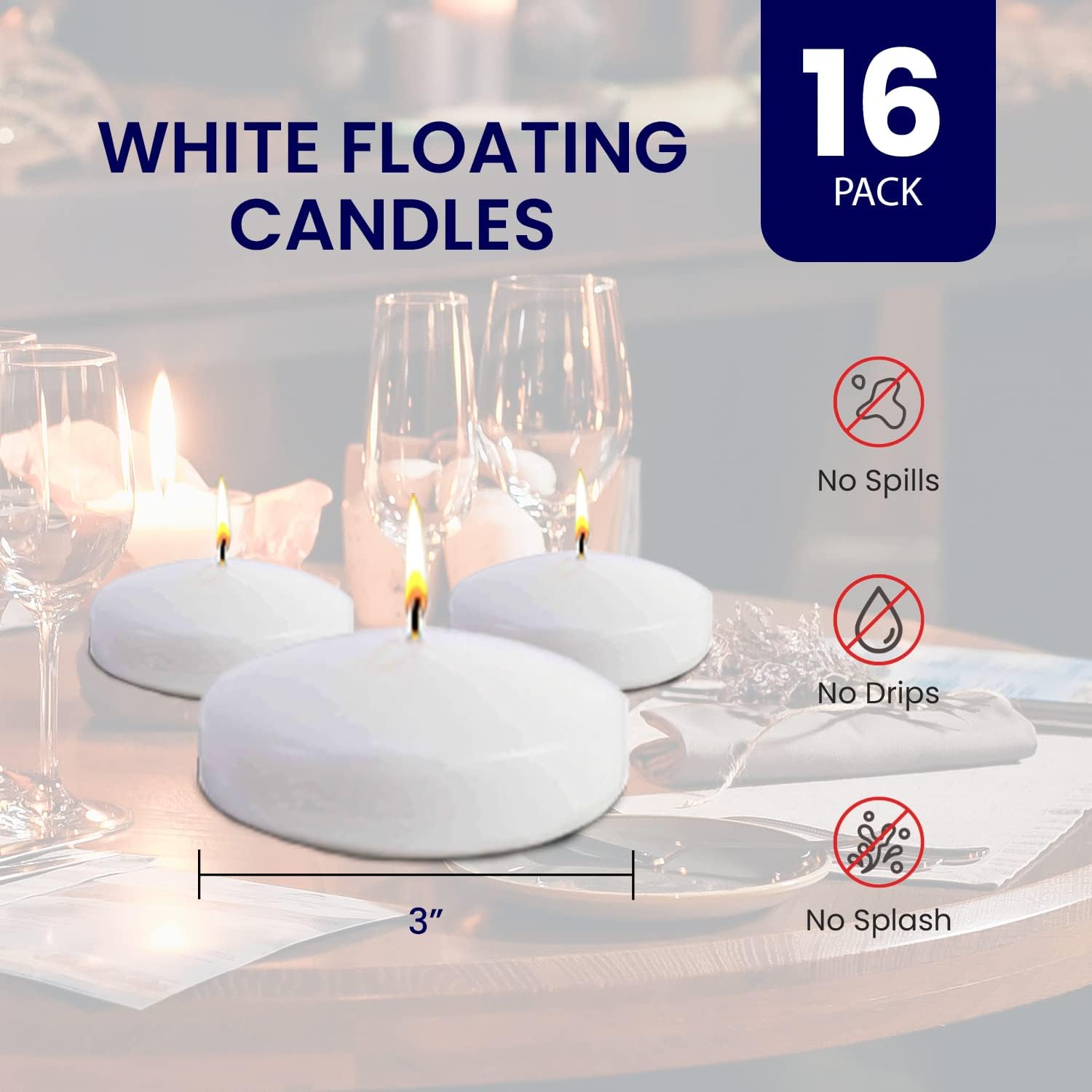 Velas flotantes para centros de mesa, paquete de 16 velas blancas sin perfume de larga duración (8 horas), velas flotantes blancas de 3 pulgadas de