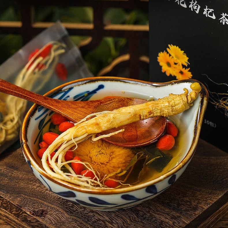 Five Treasures Tea Té de ginseng, té de ginseng, té de riñón, té de ginseng orgánico, té de bayas de crisantemo Goji, té Ren Shen (1 unidad)