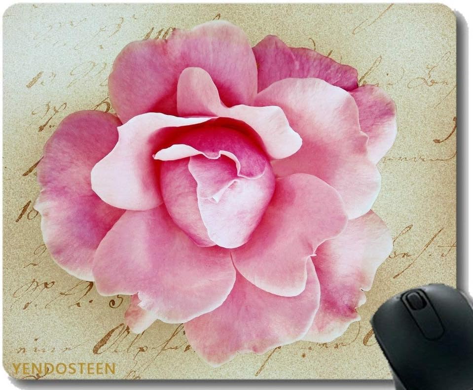 YENDOSTEEN Custom Original Mouse Pad,Flower Rose Pink Stationery Greeting Card Non-Slip Rubber Base Mousepad