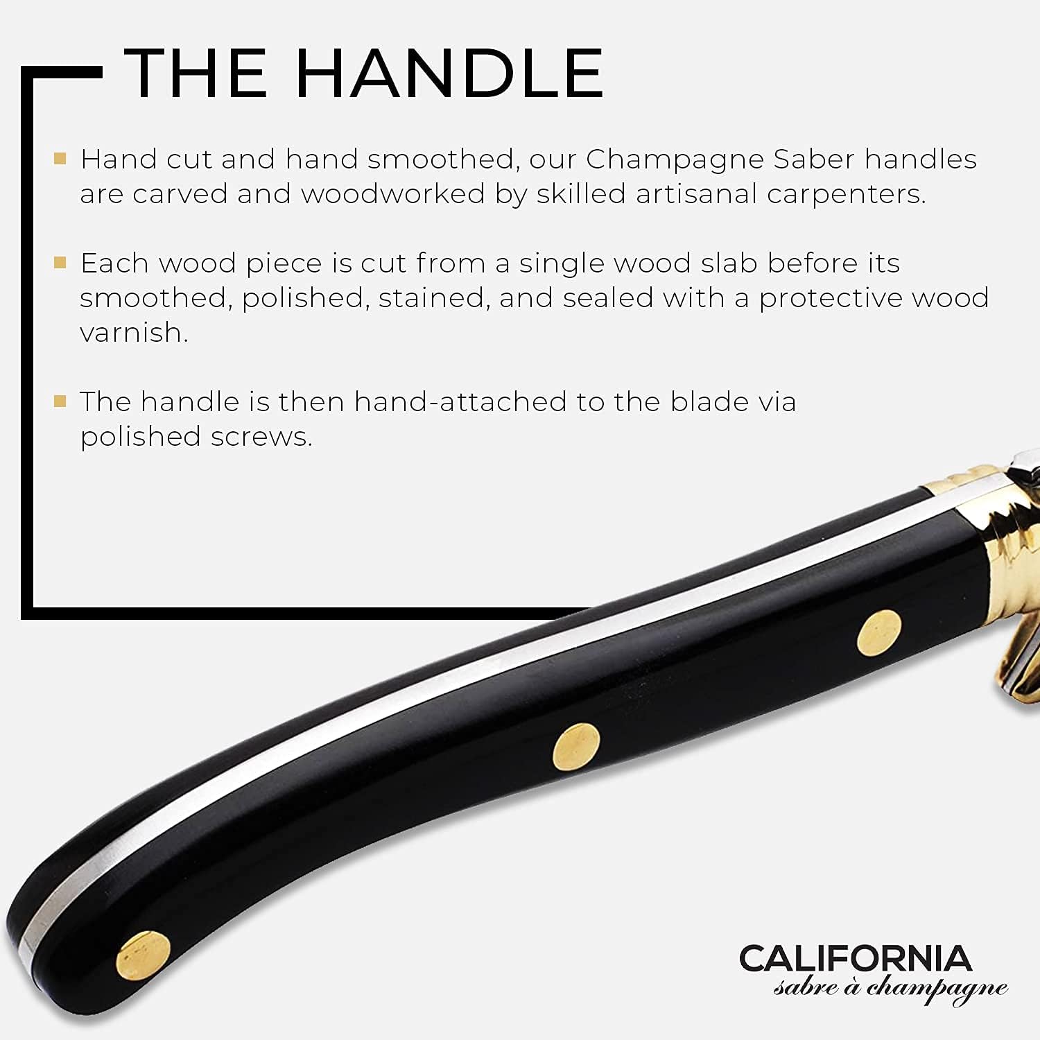 California Champagne Saber Company – Madera negra – Espada hecha a mano en estilo francés Laguiole – Empaquetada en elegante caja de madera de roble